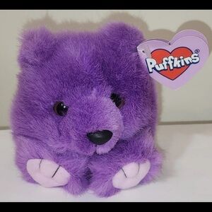Vintage Puffkins VIOLET the Purple Bear 4" Plush Stuffed Animal Toy Swibco NWTs